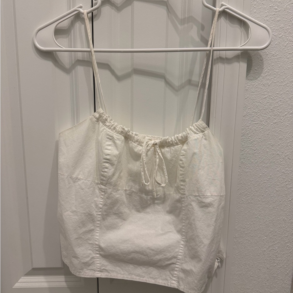 White Spaghetti Strap Top with Ruched Neckline